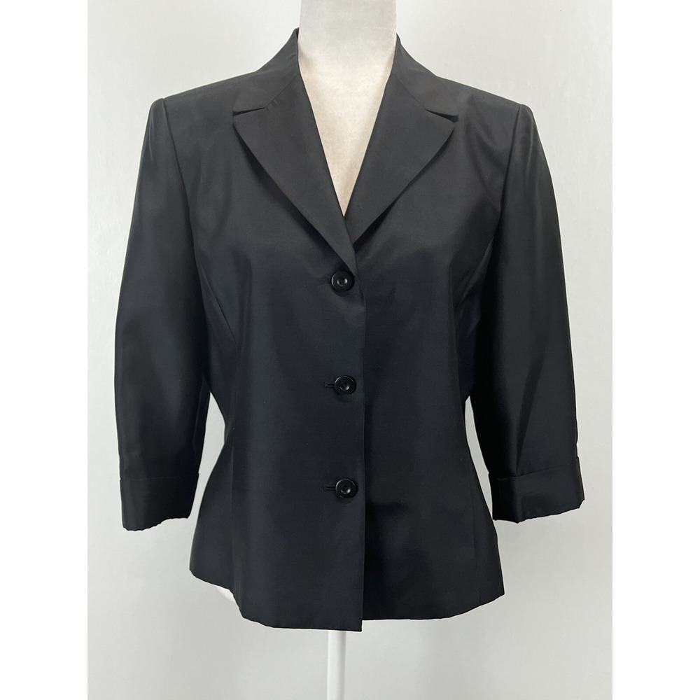 Vtg Talbots 100% Silk Blazer Jacket Sz 10 VGUC Black 3/4 Sleeves Women's